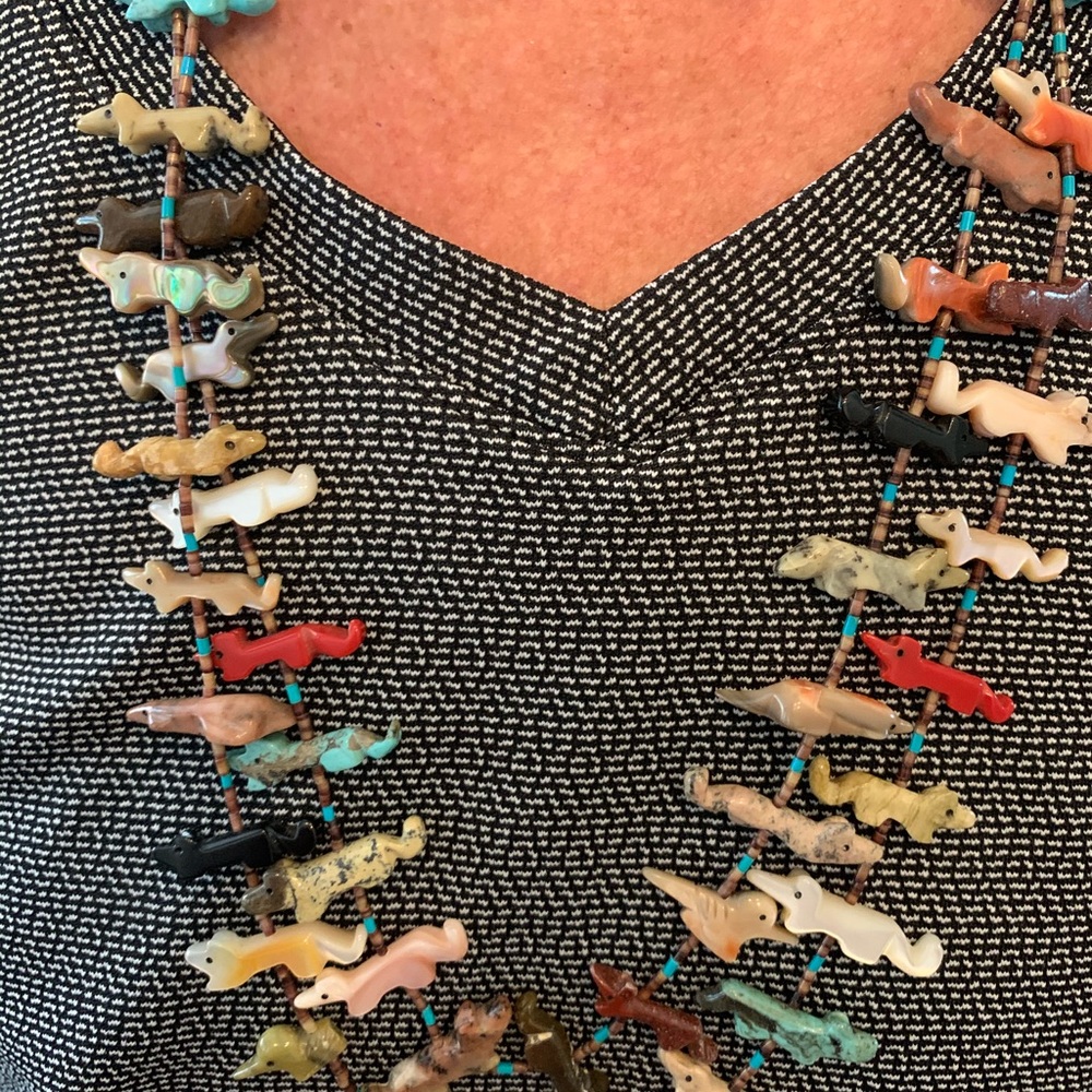 Vintage Zuni Turquoise Eagle Fetish Necklace